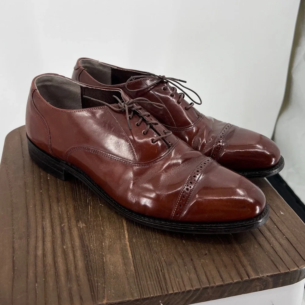 Stuart McGuire Brown Leather Cap-Toe Oxford Dress Shoes - Men's Size 10D